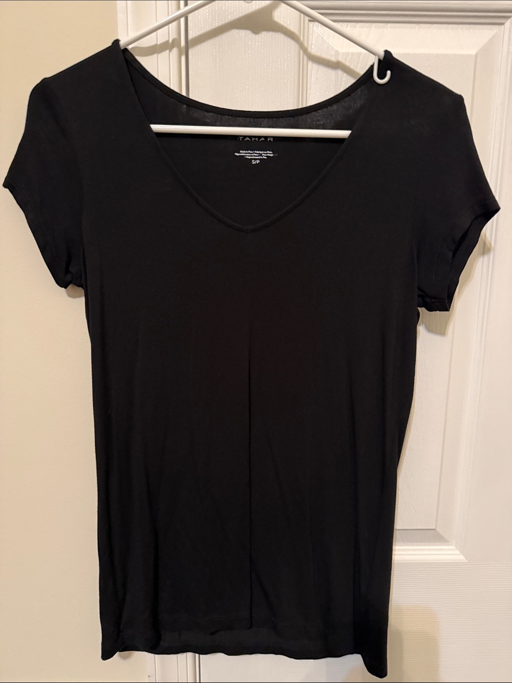 Tahari Black Short-Sleeve V-Neck Top
